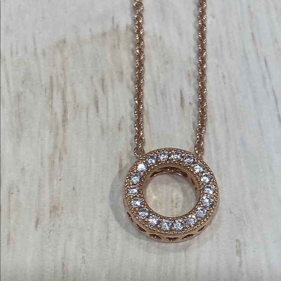 Pandora Logo Pave Necklace 14k rose plated - Picture 2 of 6